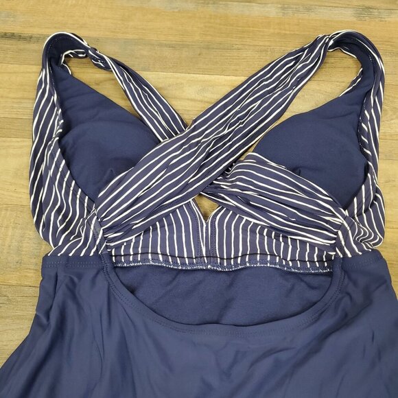 Sea Angel One Piece V Neck Navy White Striped One Piece Women's Size Medium - Picture 6 of 9